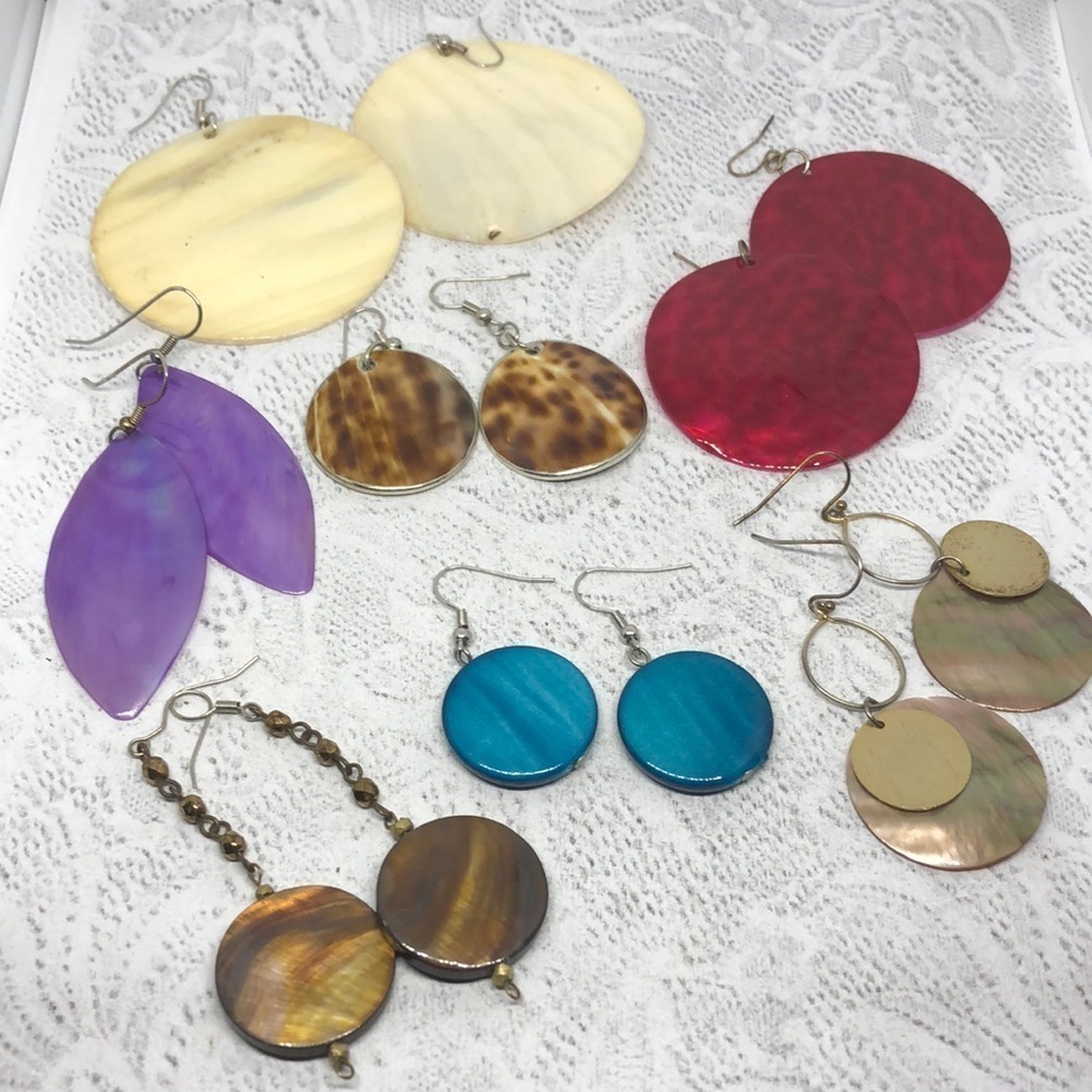 BUNDLE lot 7 shell earrings boho beach costal summer fun statement dangle drop.